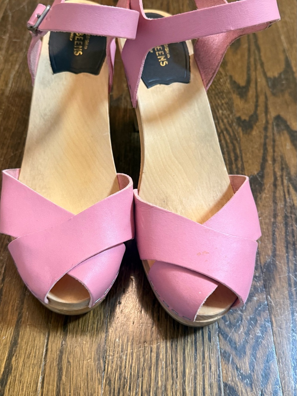 Swedish Hasbeens Pink Wooden Platform Clog - Picture 7 of 7